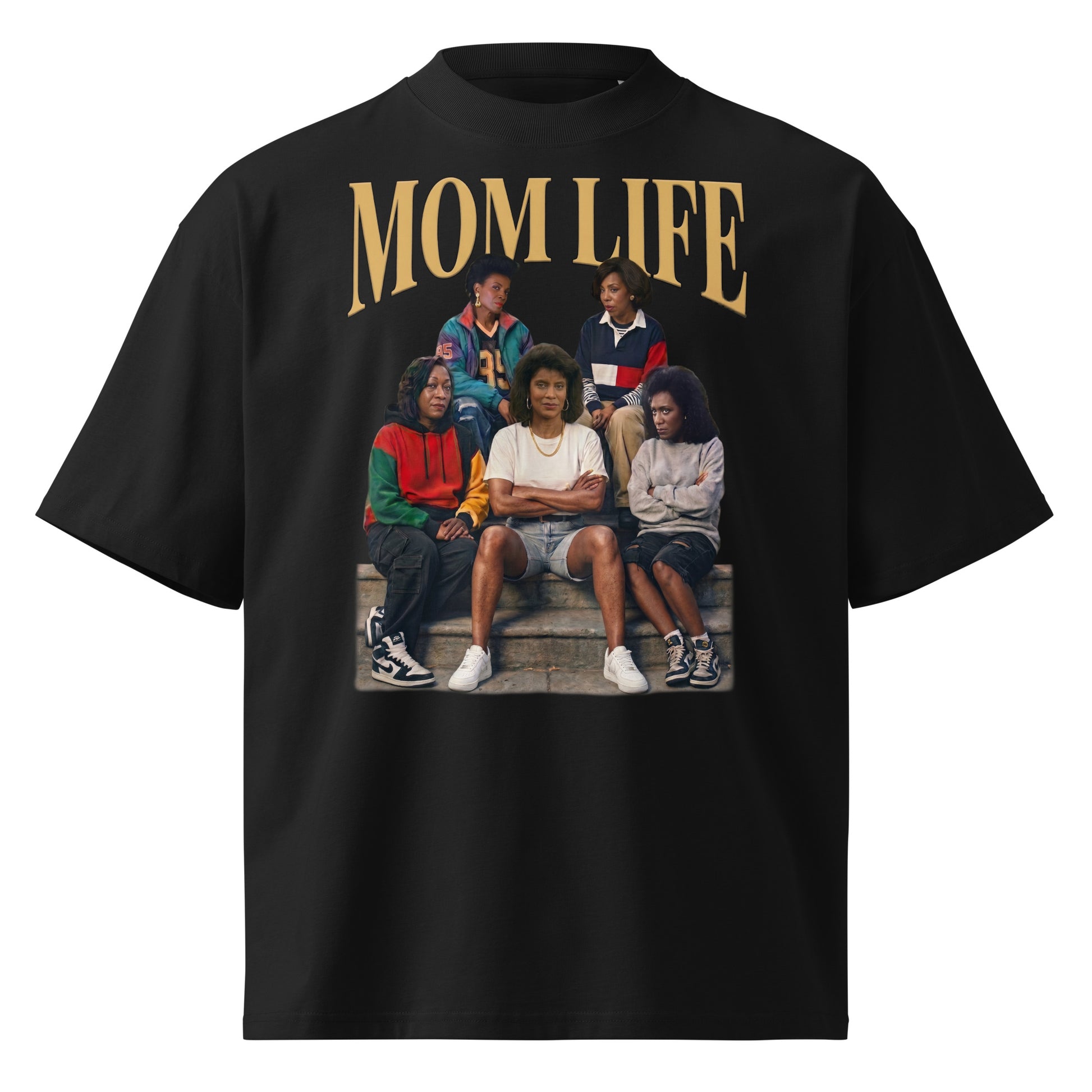 90s Nostalgia MOM LIFE Oversized High Neck Shirt | Vintage Millennial Style Black 