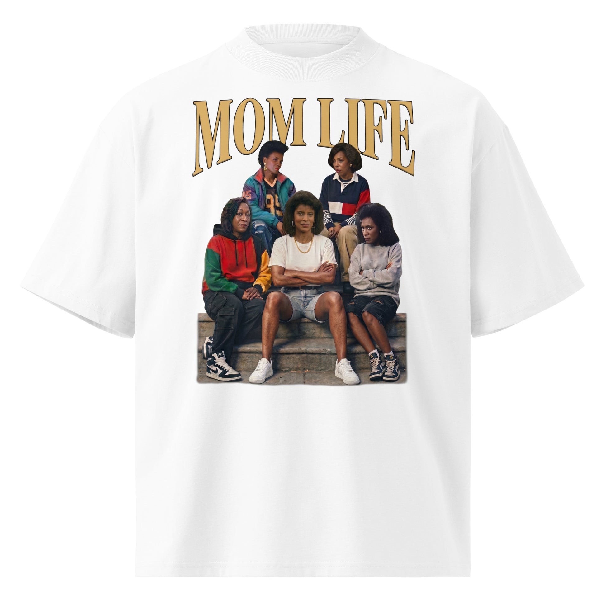 90s Nostalgia MOM LIFE Oversized High Neck Shirt | Vintage Millennial Style White